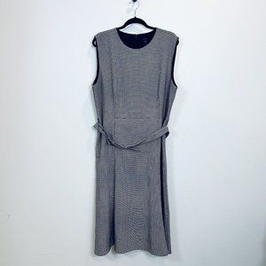 NWT Ann Taylor Black White Houndstooth Sleeveless Belted Midi Dress Size 18
